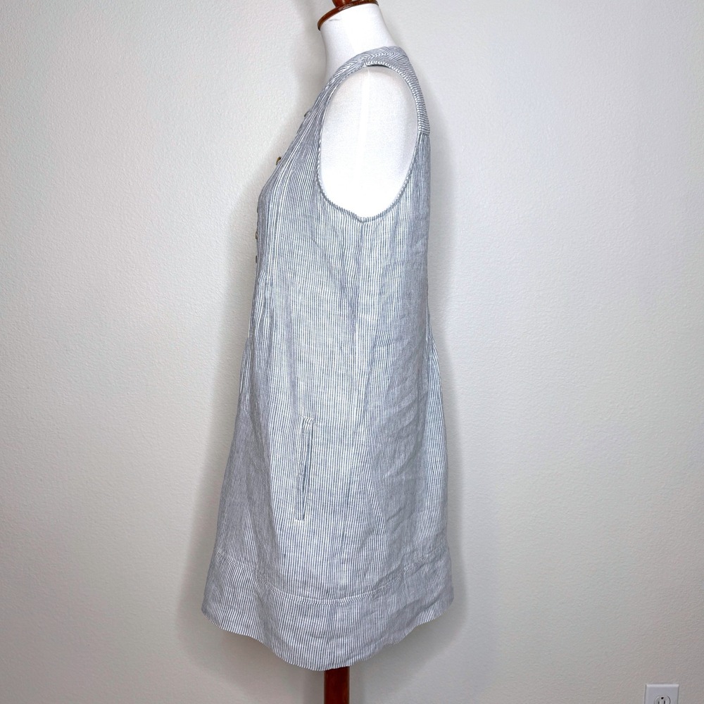 QUINCE 100% European Linen Sleeveless Swing Dress M Blue Pinstripe EUC Beach - Picture 5 of 10